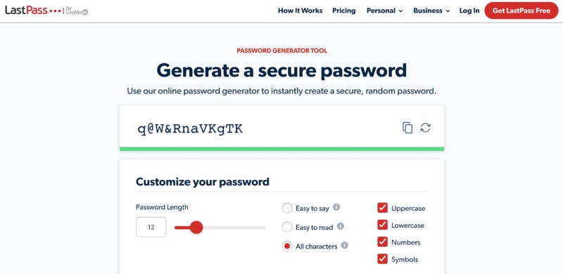 The LastPass password generator.