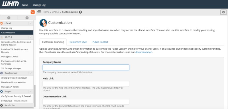 The WebHost Manager dashboard.