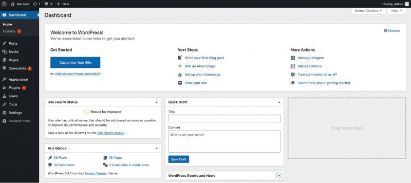 An overview of the WordPress dashboard.