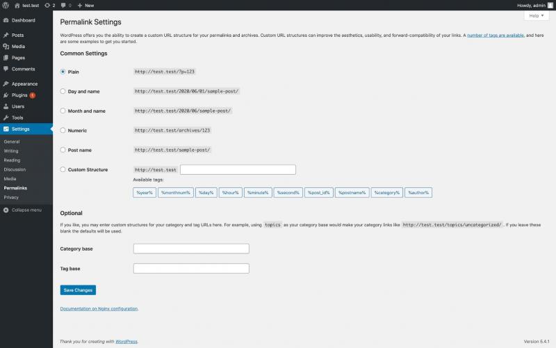 The WordPress permalink settings.