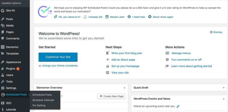 A view WordPress dashboard sidebar.