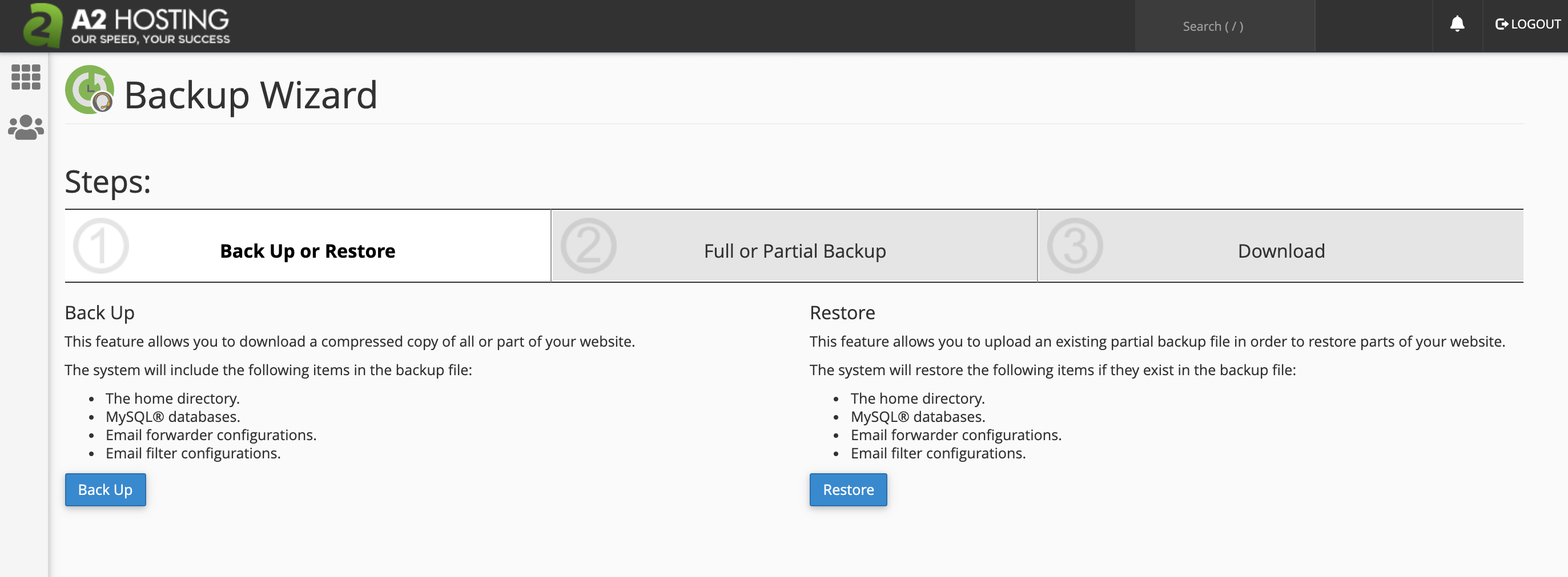 The A2 Hosting backup tool.