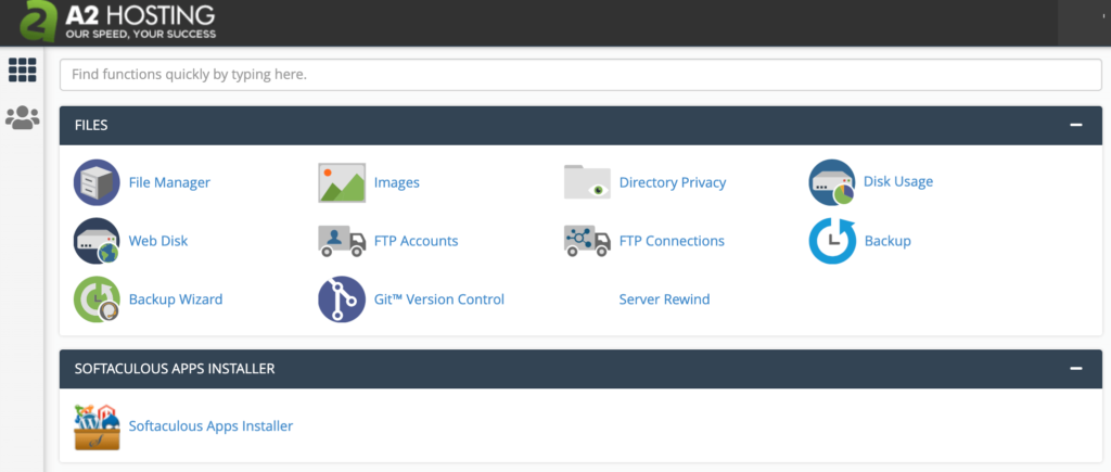 The cPanel dashboard.