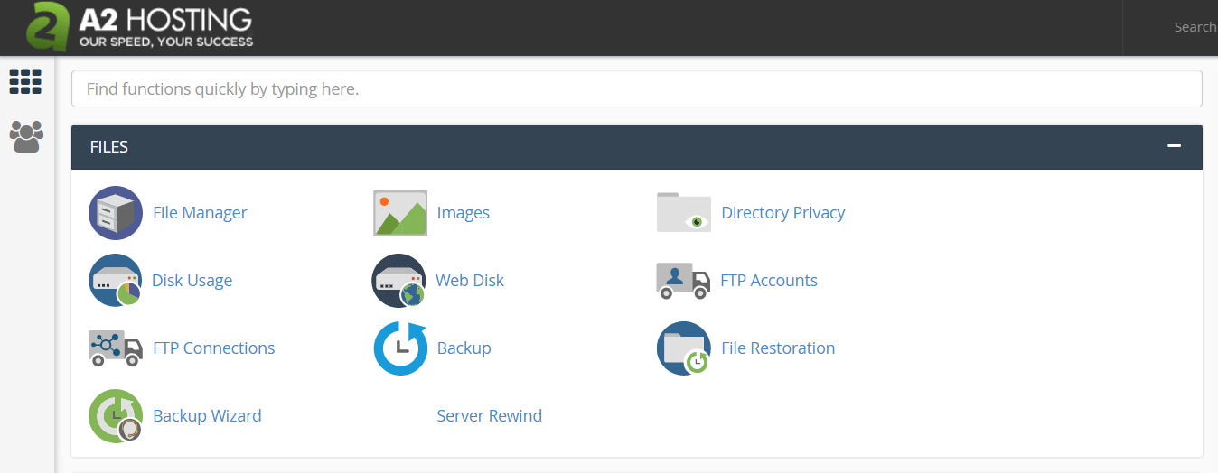 The A2 Hosting control panel.