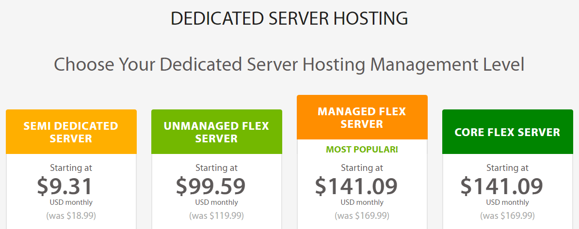 A2 Hosting's dedicated server plans.