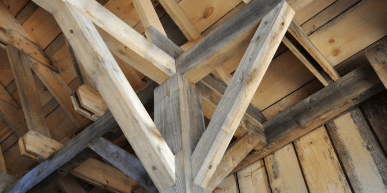 Wooden beams in a building.