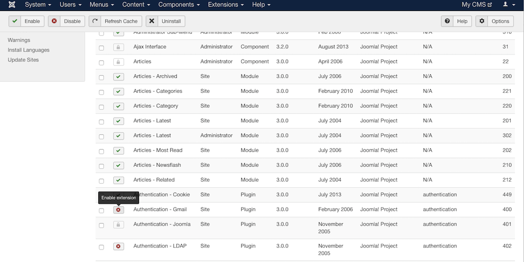 Managing Joomla extensions.