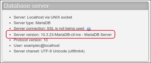 phpMyAdmin - MySQL version information