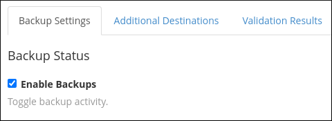 WHM - Backup Configuration - Enable Backups check box