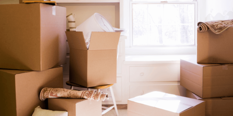 Boxes packed up to be moved.