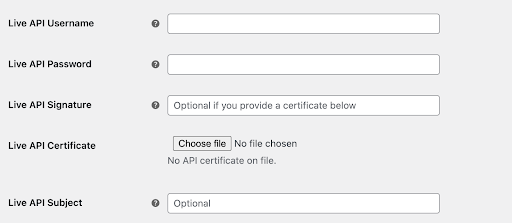 Copying API Information into PayPal Settings